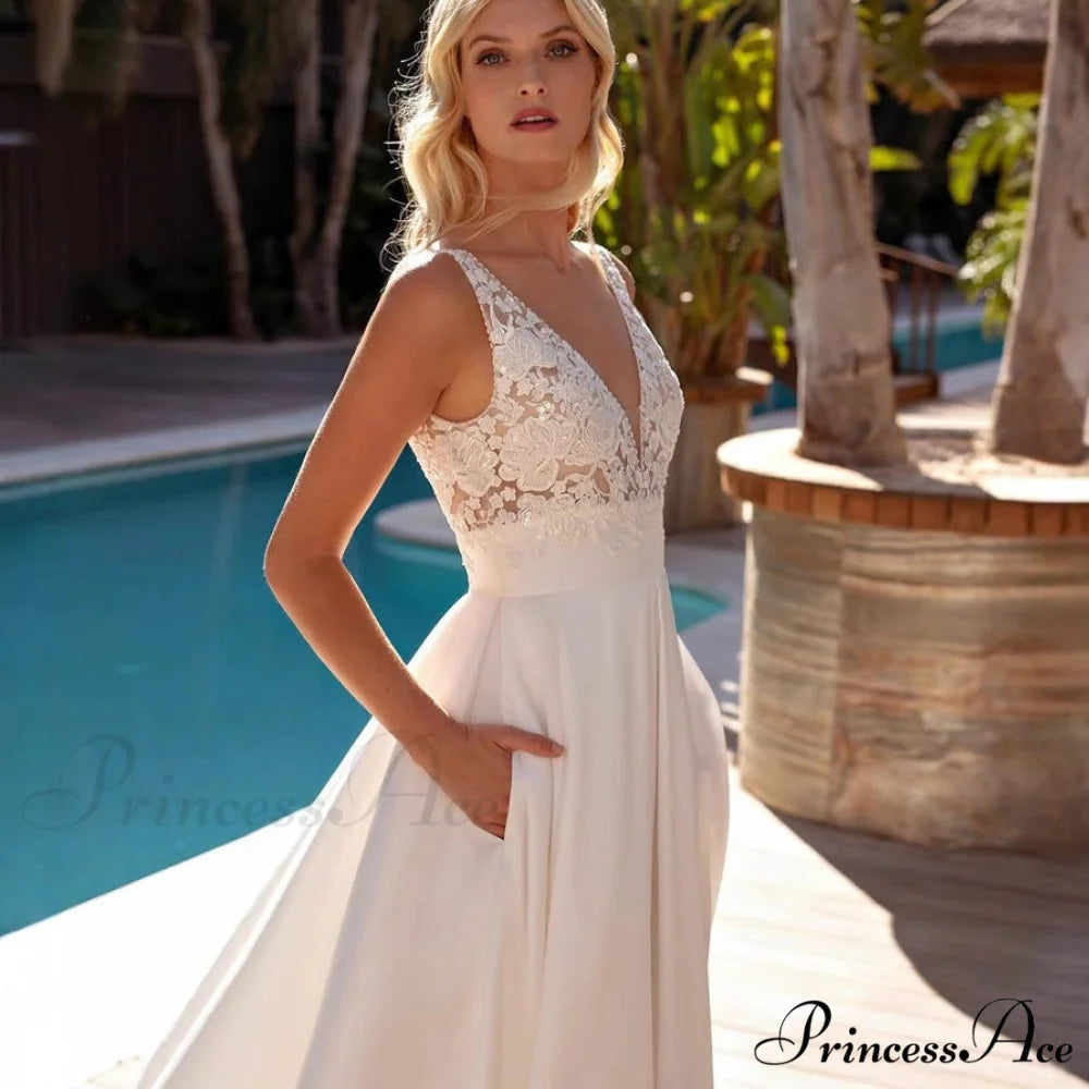 Sleeveless Lace Evening Gown Wedding Dress weddingdress-250223