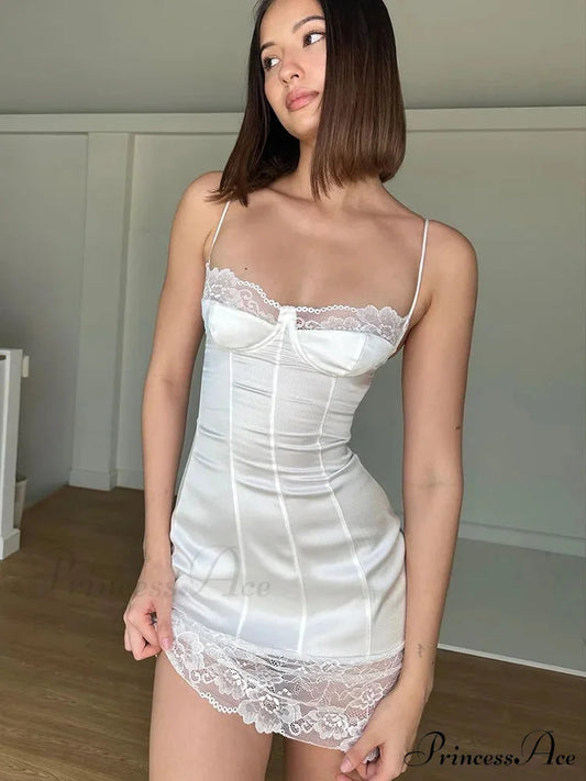 Sleeveless Lace Patchwork Bodycon Holiday Dress WHITE / S vacationdress-250223