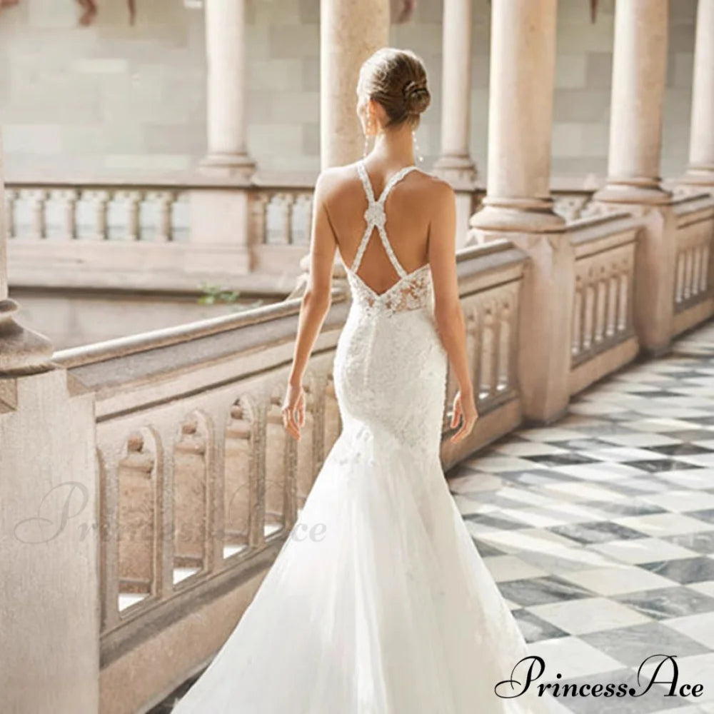 Sleeveless Lace Trumpet Bridal Wedding Gown weddingdress-250223