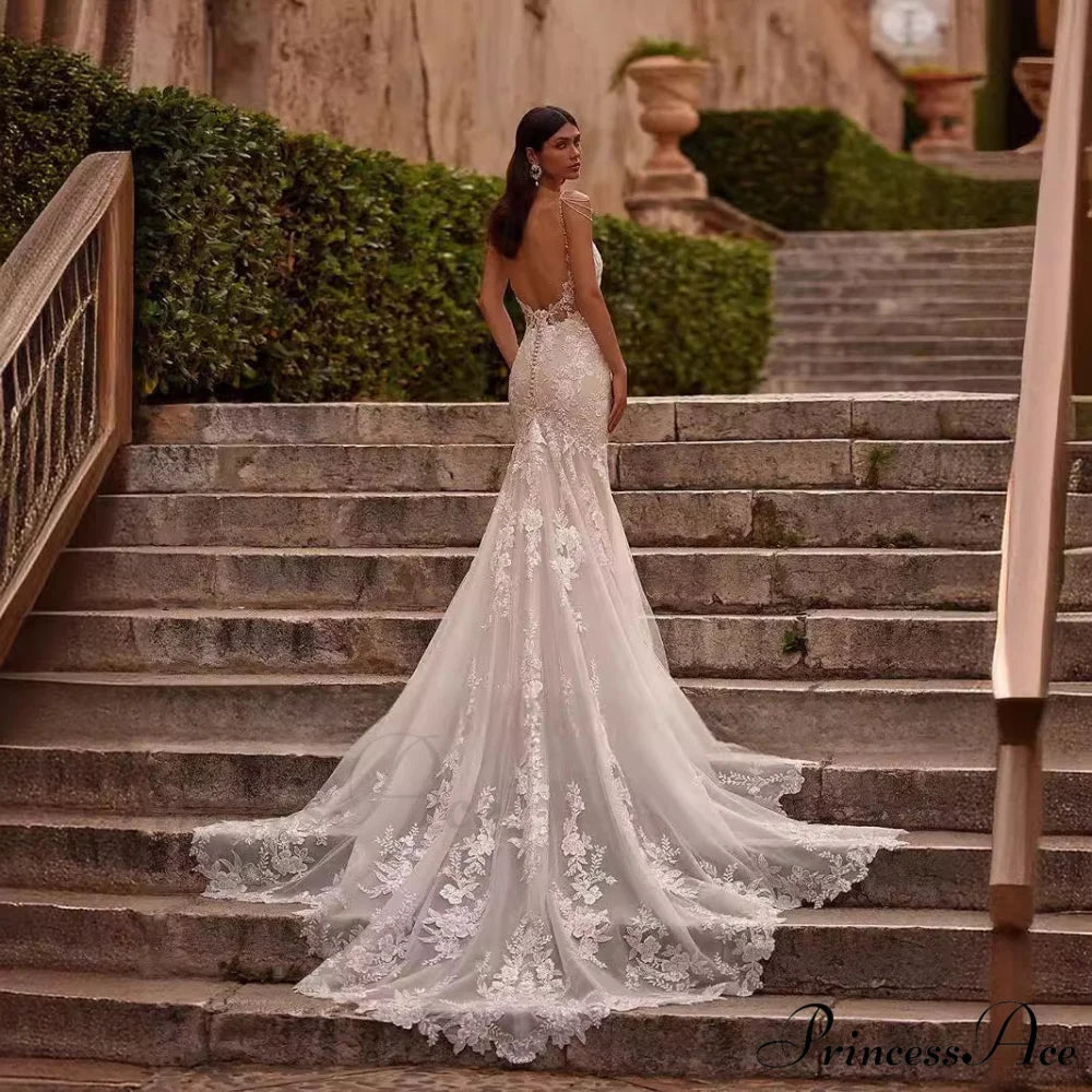 Sleeveless Lace Trumpet Evening Bridal Gown weddingdress-250223