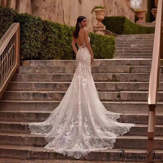 Sleeveless Lace Trumpet Evening Bridal Gown weddingdress-250223