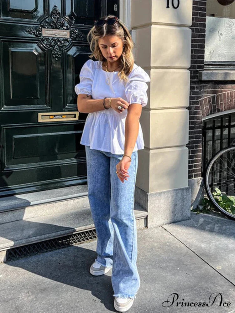 Sleeveless Lace Up Ribbon Short Sleeve Blouse White / S blouse-250223