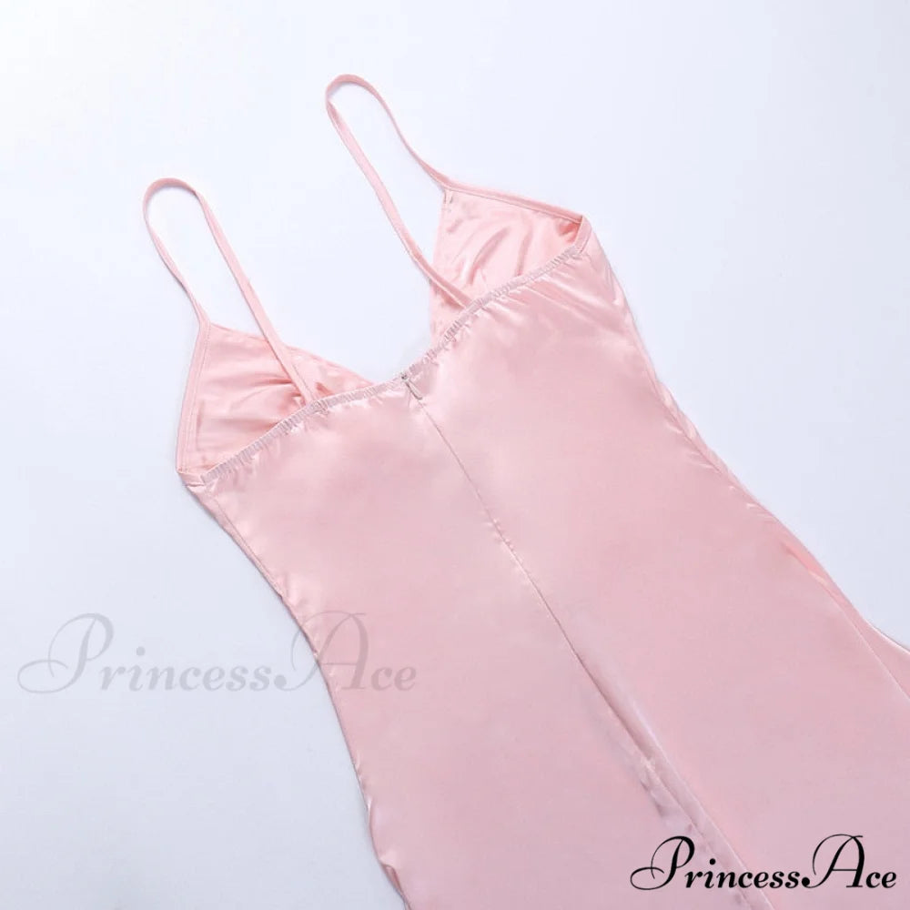 Sleeveless Mini Spaghetti Party Deep Strap V Club Warm-Season Gown Robe Backless Women Satin Neck Vestido