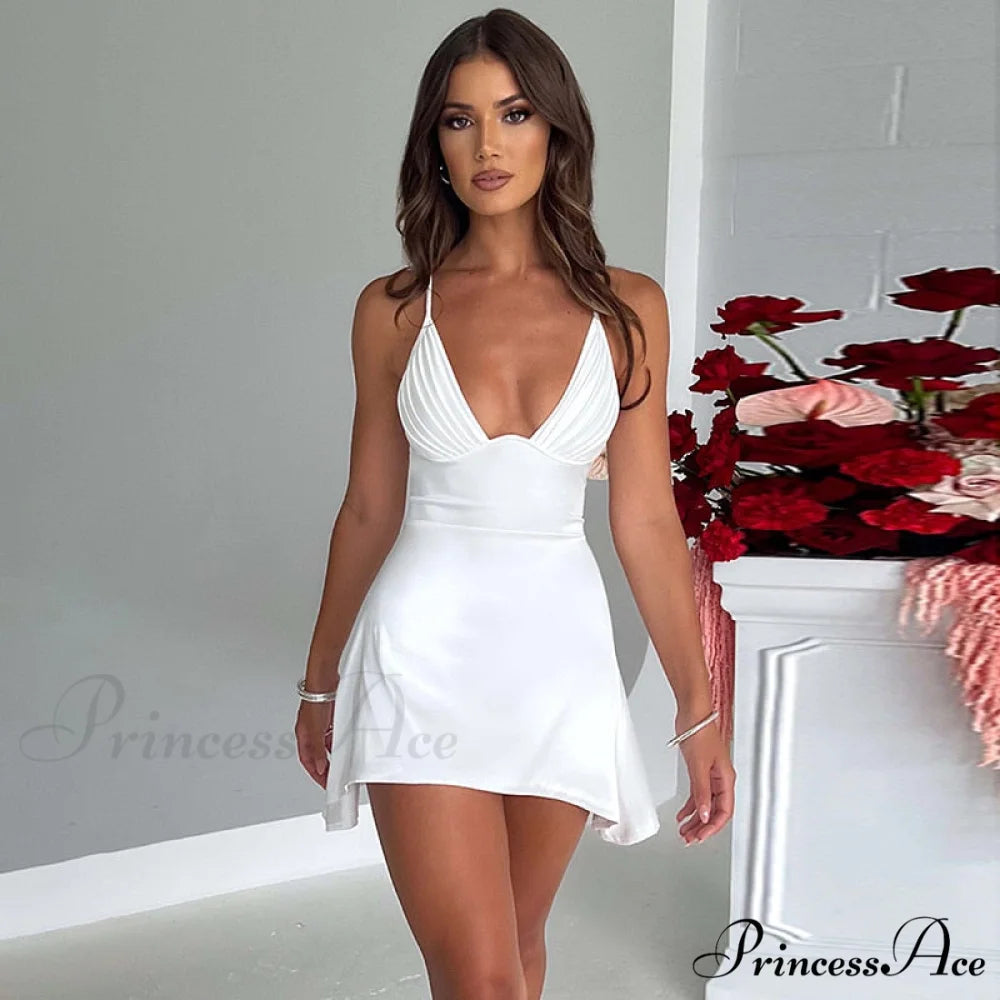 Sleeveless Mini Spaghetti Party Deep Strap V Club Warm-Season Gown Robe Backless Women Satin Neck Vestido