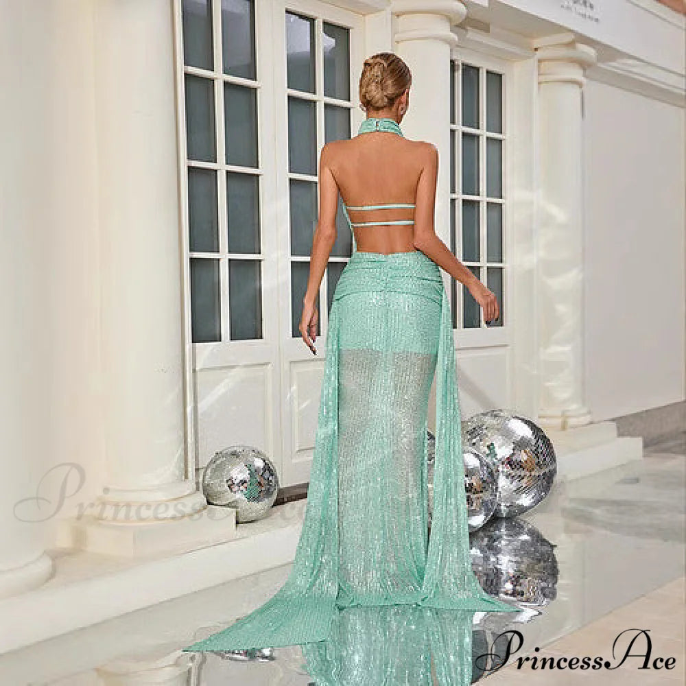 Sleeveless Open-Back Sparkling Mermaid Full-Length Prom Gown promdress-250223