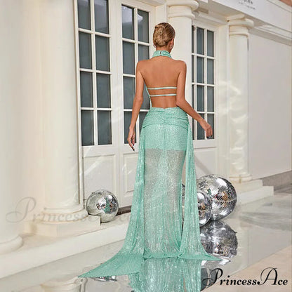 Sleeveless Open-Back Sparkling Mermaid Full-Length Prom Gown promdress-250223