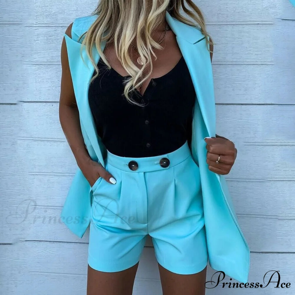 Sleeveless Plaid Button Up Tops Blazer