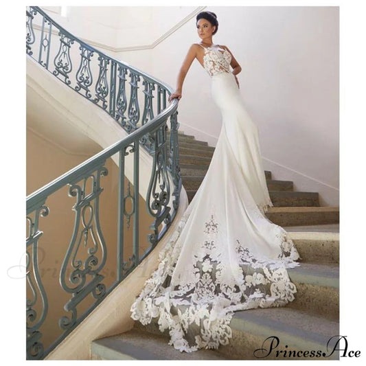 Sleeveless Plunging Neckline Extended Tail Bridal Gown weddingdress-250223