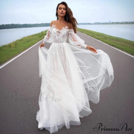 Sleeveless Puffy Sleeve Transparent Bridal Gown lvory white / 2 weddingdress-250223