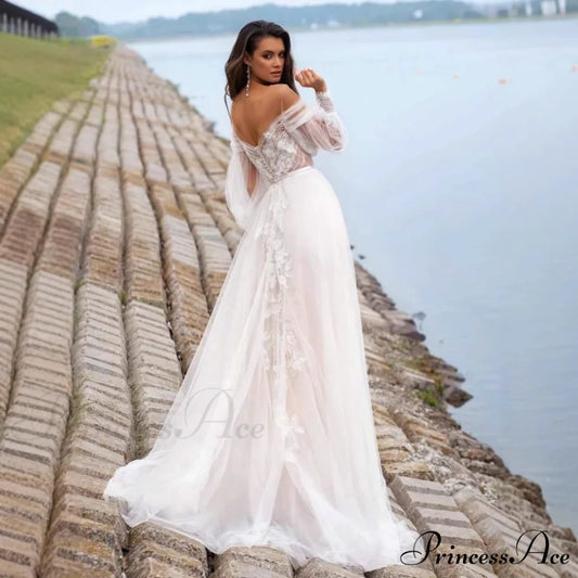 Sleeveless Puffy Sleeve Transparent Bridal Gown weddingdress-250223