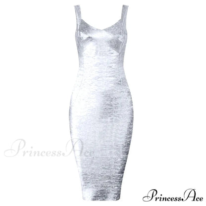 Sleeveless Rayon Bodycon Party Dress Silver / S