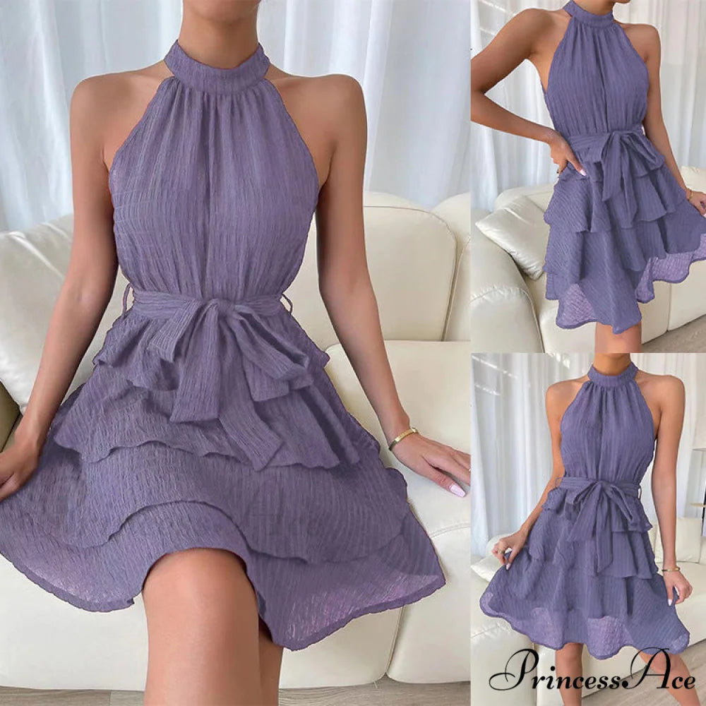 Sleeveless Ruffled Dress M / Navy Blue