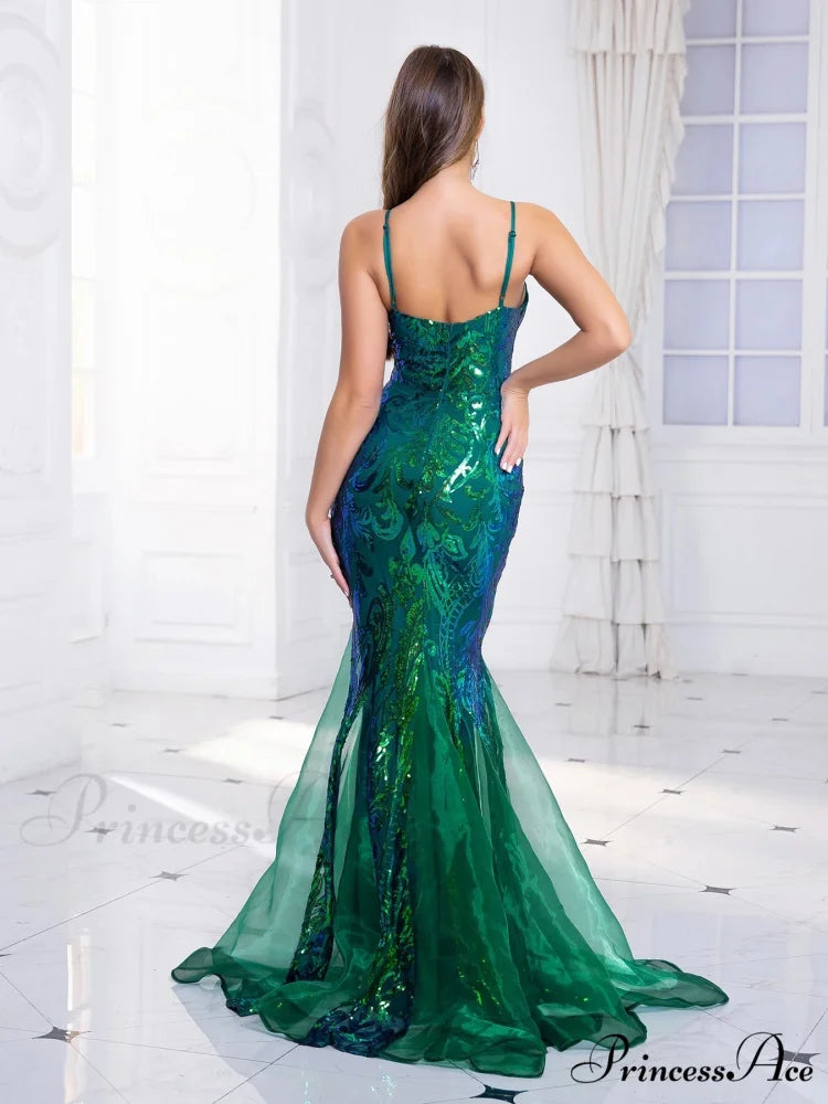 Sleeveless Sequined Mermaid Party Dress