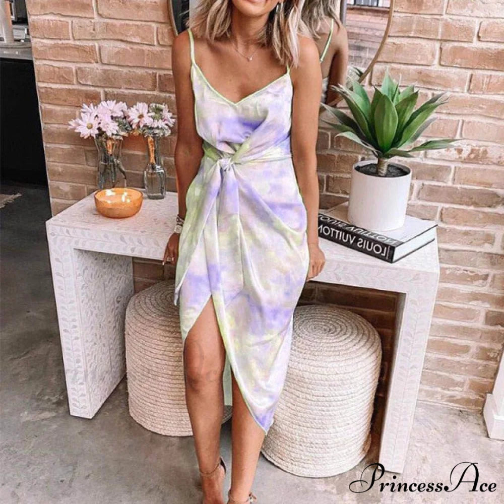 Sleeveless Sexy V-Neck Backless Party Dress Light Purple / S