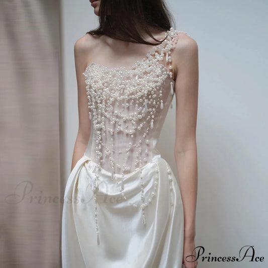 Sleeveless Silk Bead Bridal Gown weddingdress-250223