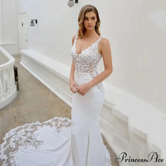 Sleeveless Silk Trumpet Bridal Wedding Gown lvory white / 2 weddingdress-250223