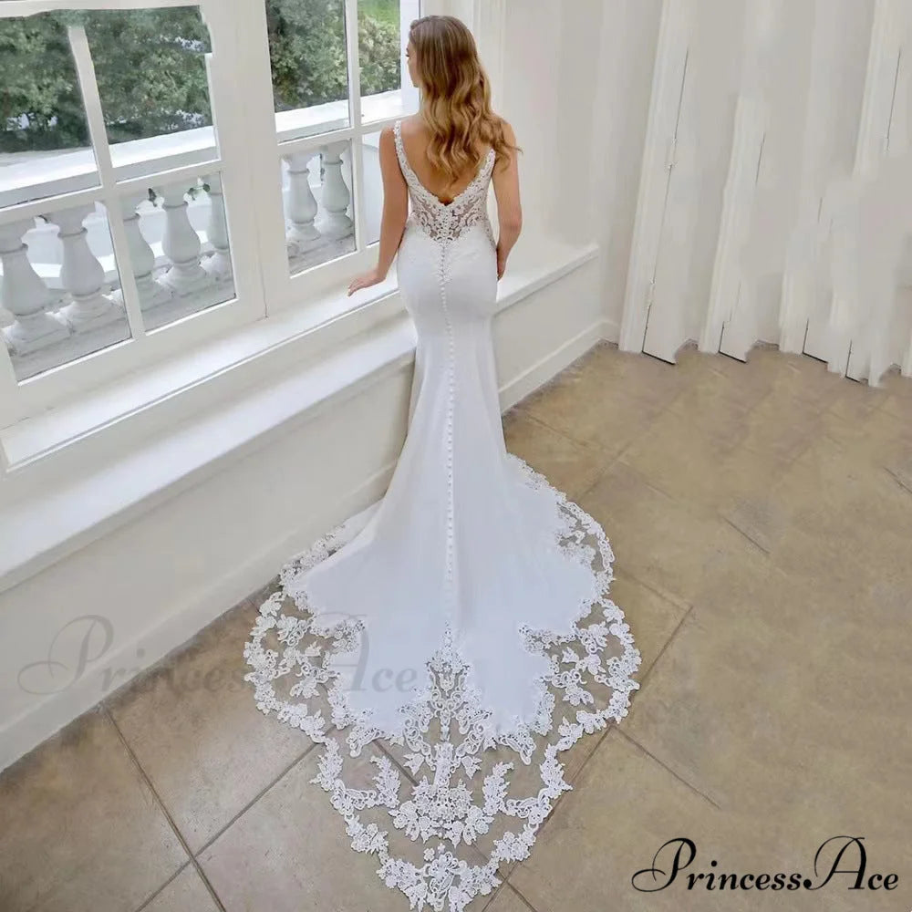 Sleeveless Silk Trumpet Bridal Wedding Gown white / 2 weddingdress-250223