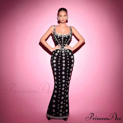 Sleeveless Sparkling Blossom Bandage Formal Gown promdress-250223