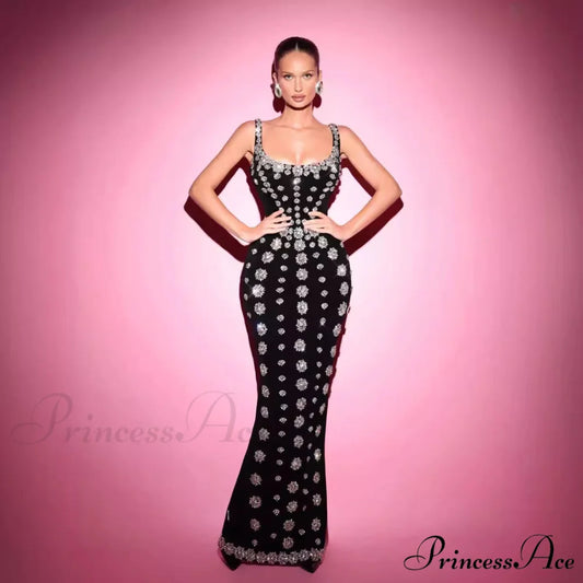 Sleeveless Sparkling Blossom Bandage Formal Gown promdress-250223