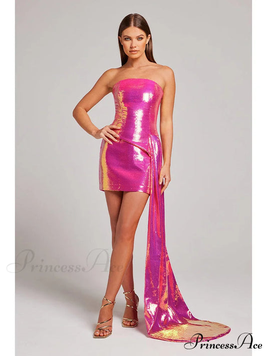 Sleeveless Sparkling Sash Two Piece Prom Gown rose red / S promdress-250223