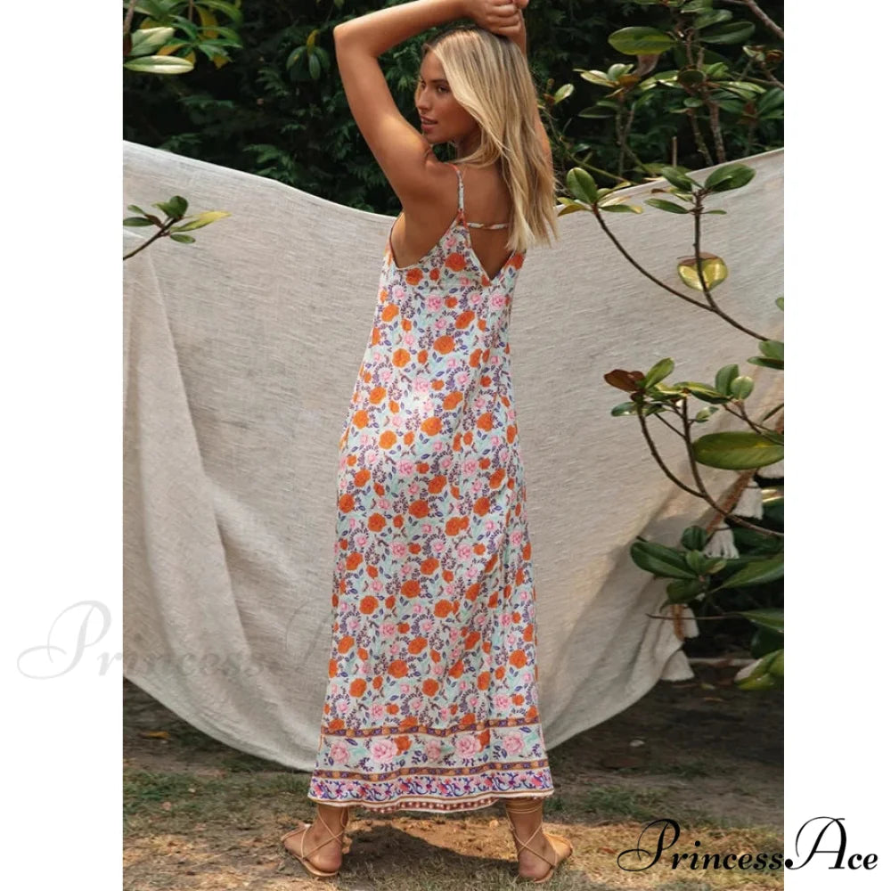 Sleeveless Strap Open Back Low-cut Summer Dress bohodress-250126