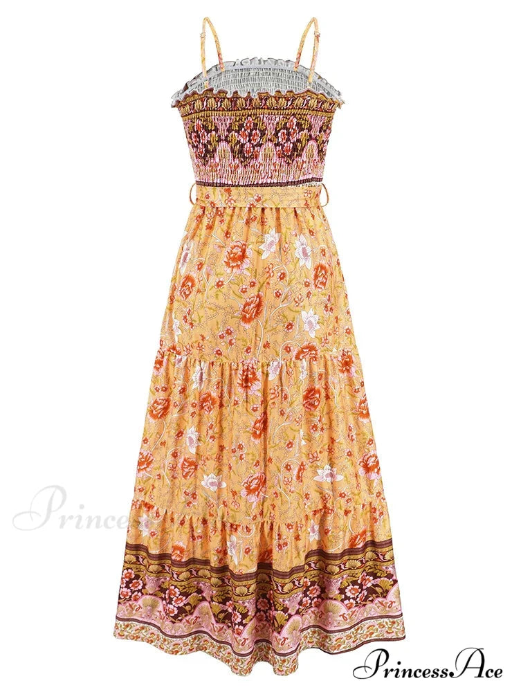 Sleeveless Suspender Dress with Solid Color Stitching M / ORANGE