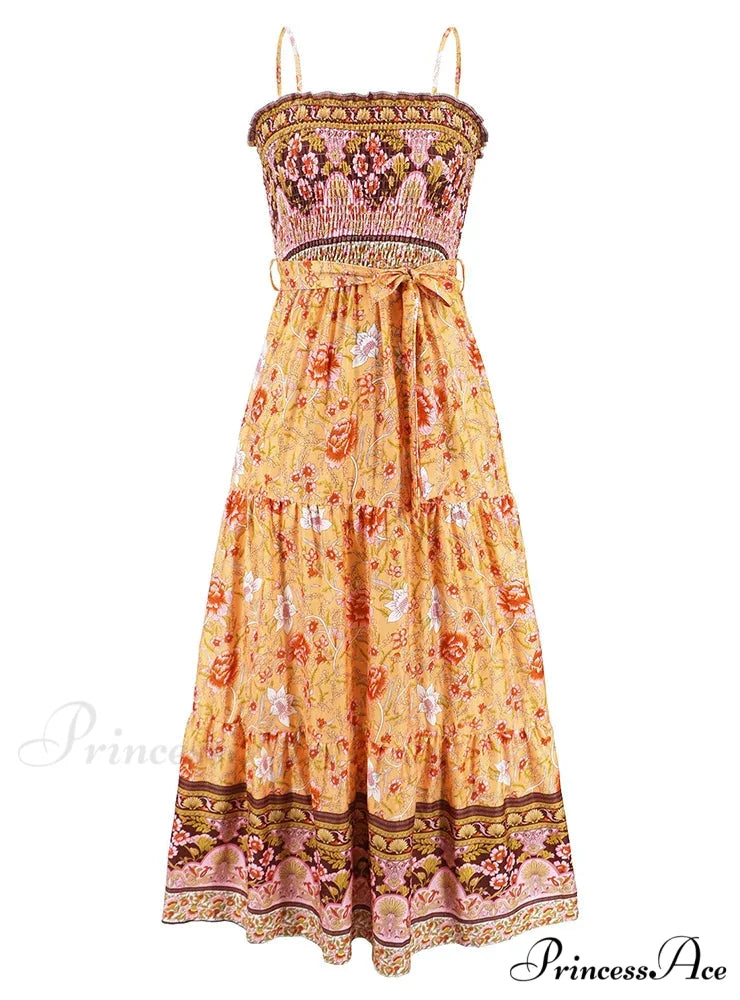 Sleeveless Suspender Dress with Solid Color Stitching M / YELLOW