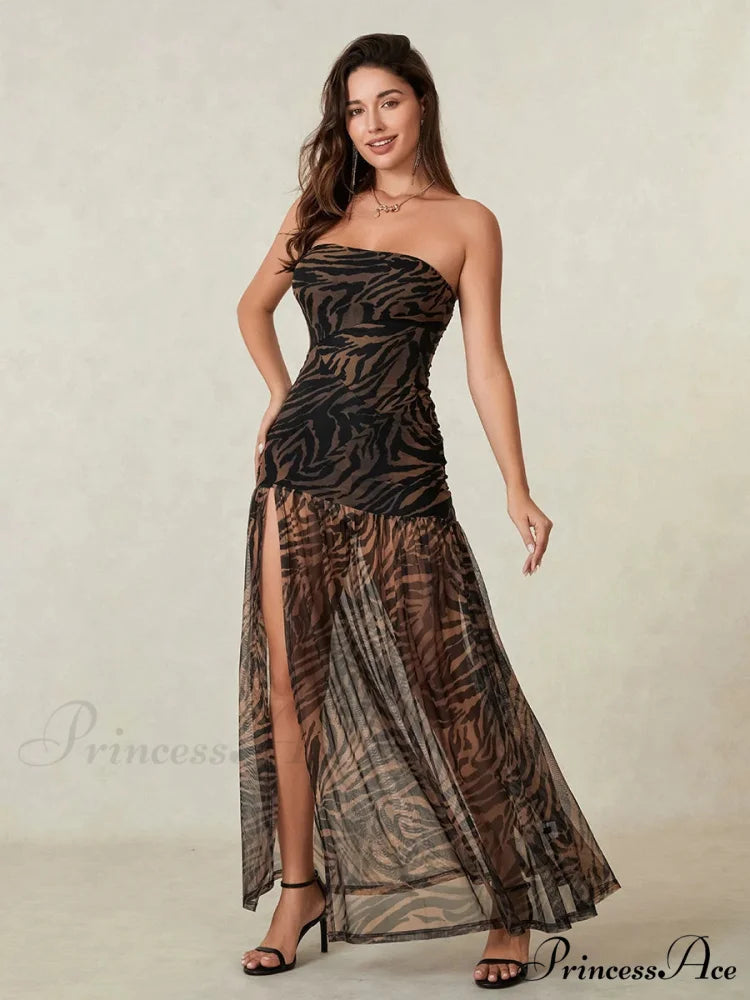 Sleeveless Tall Split Mesh Hem Floral Dress BLACK / S floraldress-250126