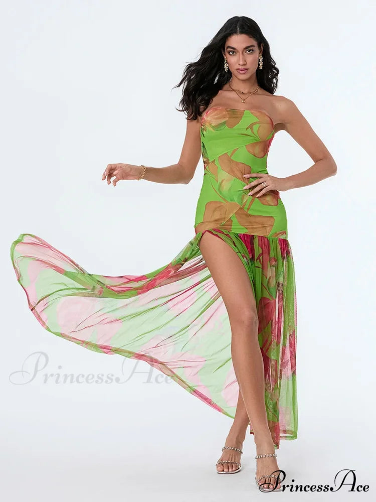 Sleeveless Tall Split Mesh Hem Floral Dress floraldress-250126