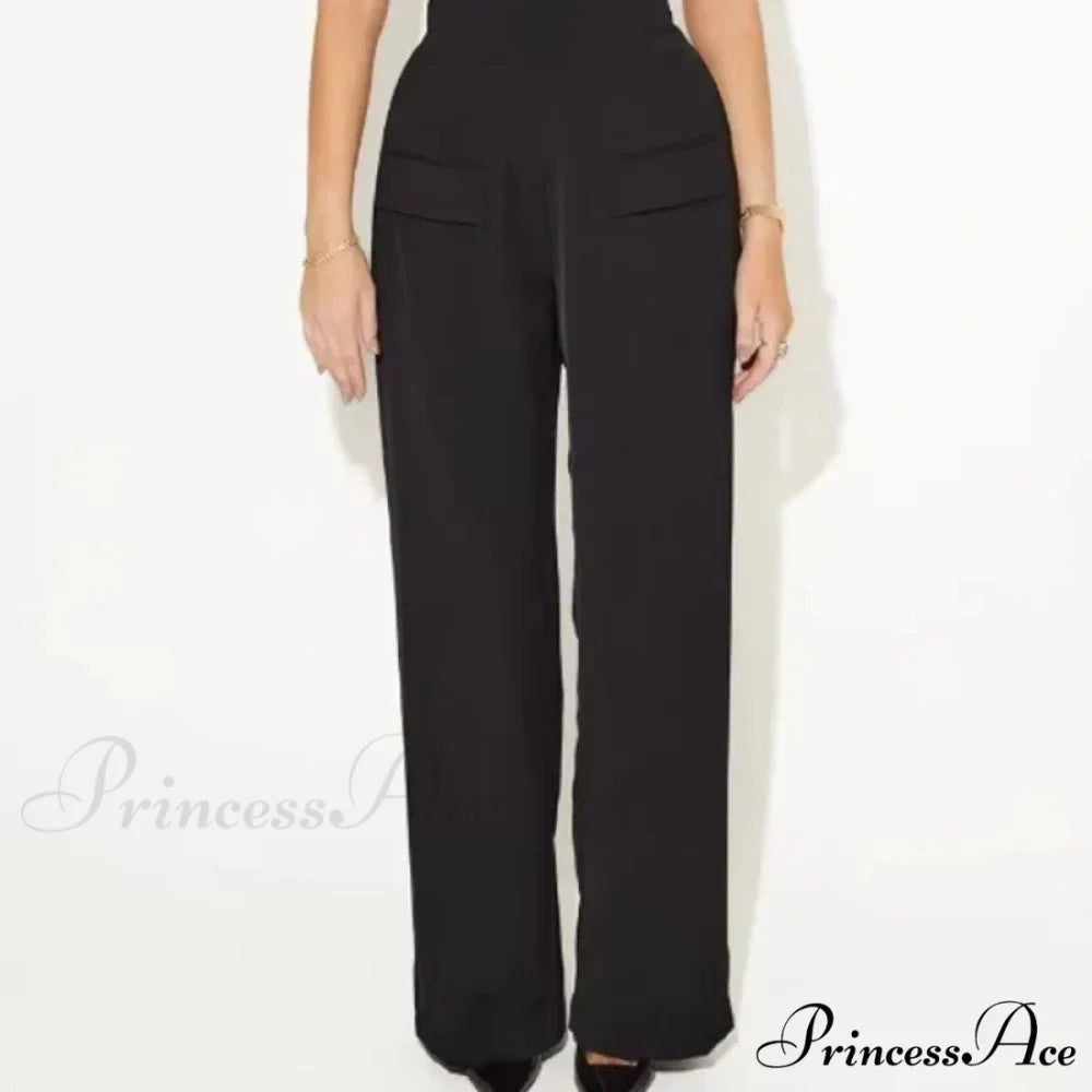 Sleeveless Top Broad Leg High Rise Office Two Piece Set black pants / S officetwopieceset-250223