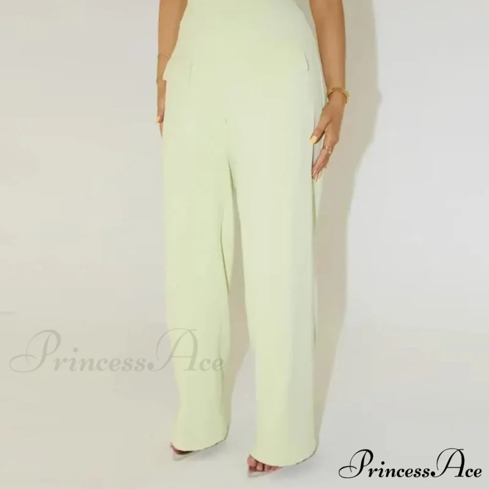 Sleeveless Top Broad Leg High Rise Office Two Piece Set green pants / S officetwopieceset-250223