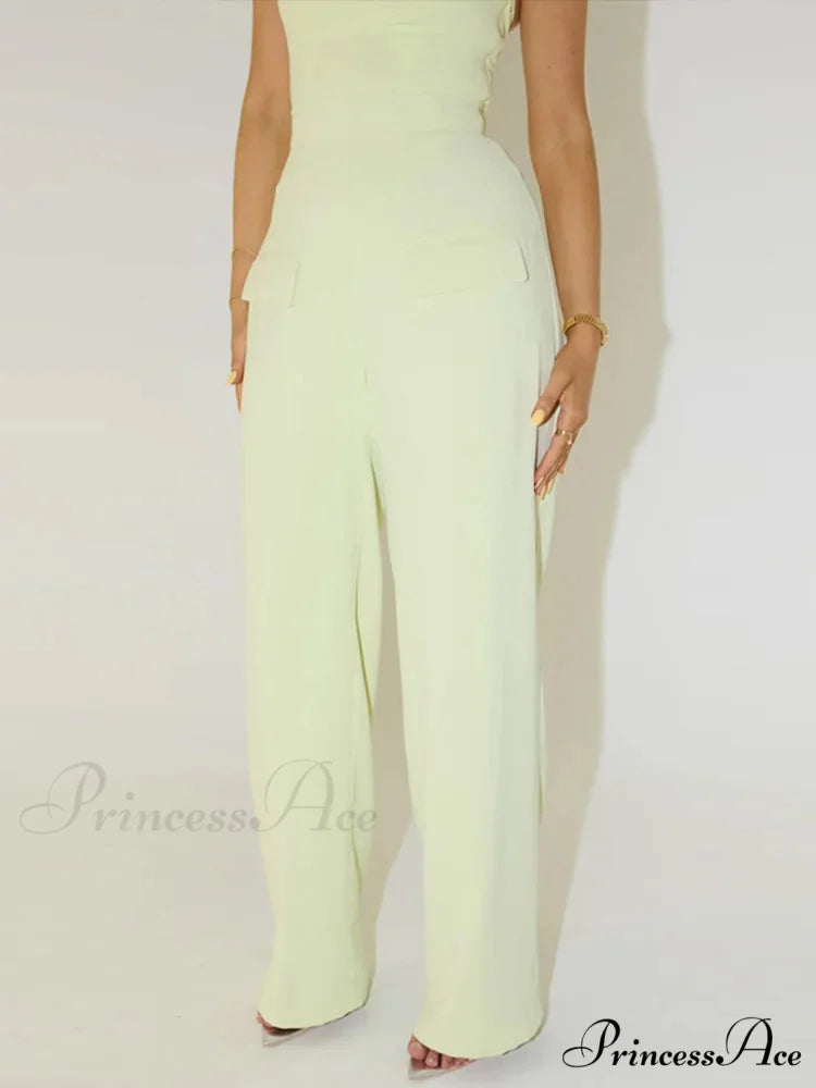 Sleeveless Top Broad Leg High Rise Office Two Piece Set officetwopieceset-250223