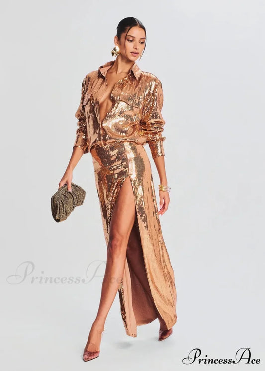 Sleeveless Trim Sequin Celebration Prom Dress golden / XS promdress-250223