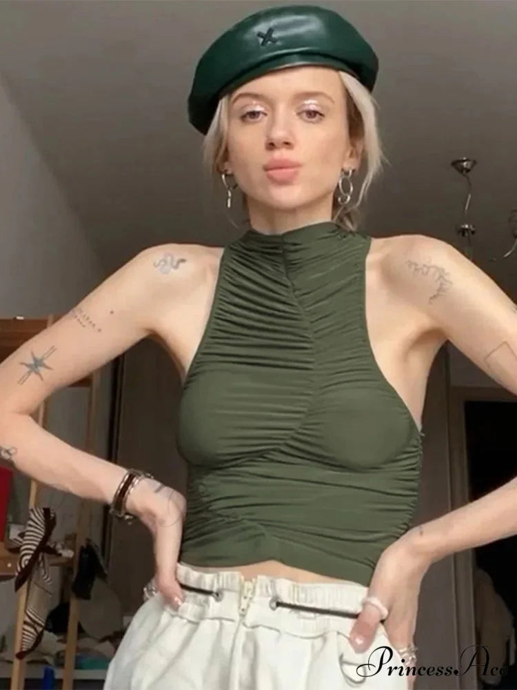 Sleeveless Tubes Cropped Party Clubwear 2024 Sexy Women Slim Fit Tank Y2K Summer Green Solid Mini Vest New Tank top