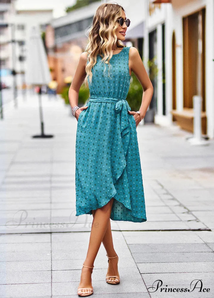 Sleeveless Vest Long Dress with Jacquard Pattern L / orange