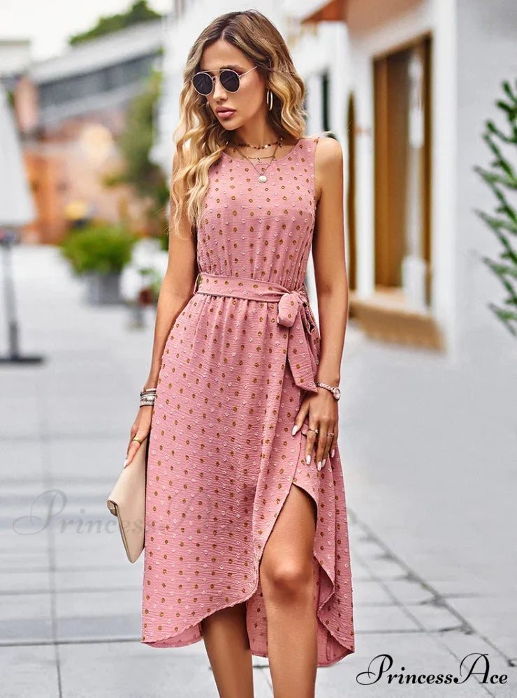 Sleeveless Vest Long Dress with Jacquard Pattern S / blue