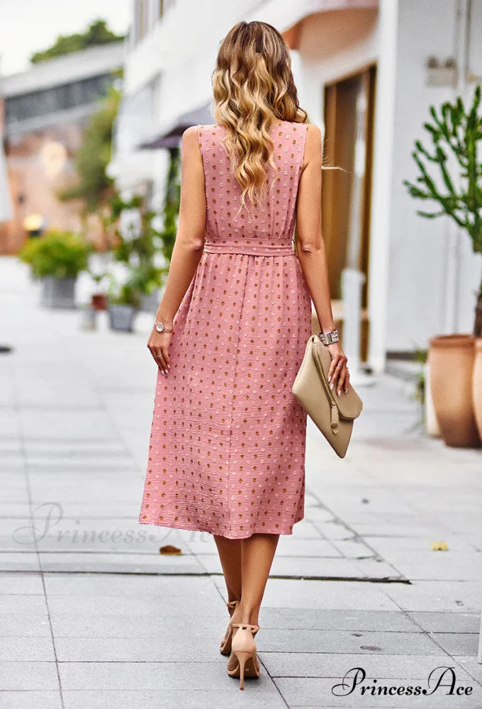 Sleeveless Vest Long Dress with Jacquard Pattern S / green