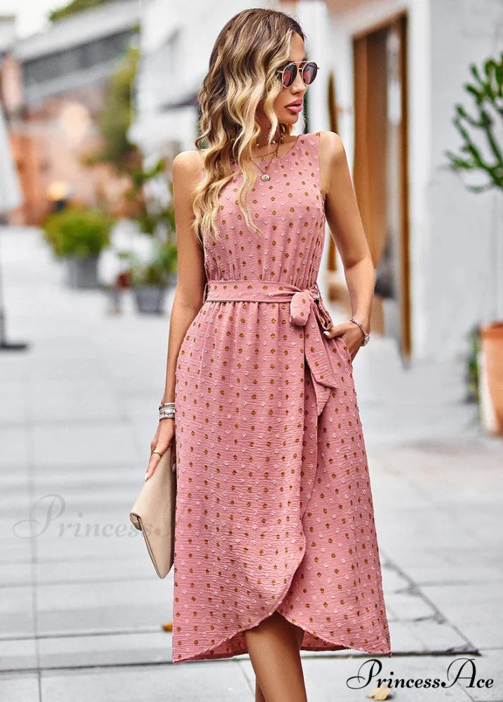 Sleeveless Vest Long Dress with Jacquard Pattern S / orange