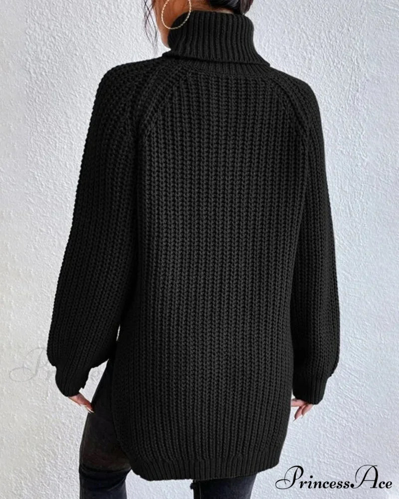 sleeves with raglan sweater and Turtleneck slit