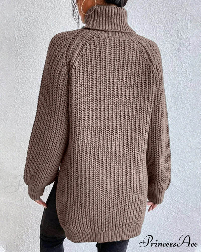 sleeves with raglan sweater and Turtleneck slit