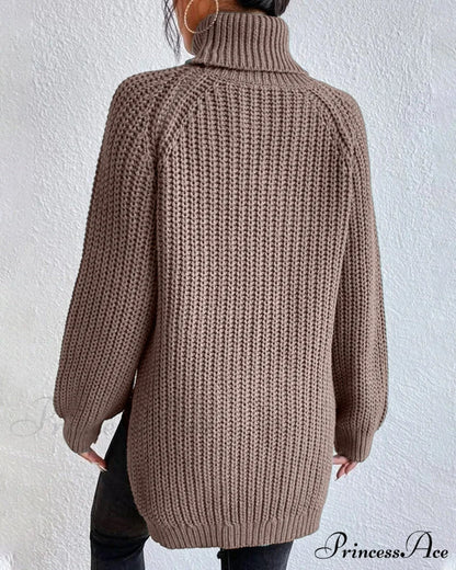 sleeves with raglan sweater and Turtleneck slit