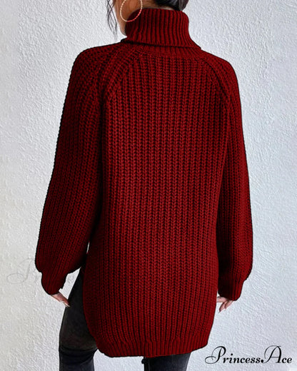 sleeves with raglan sweater and Turtleneck slit