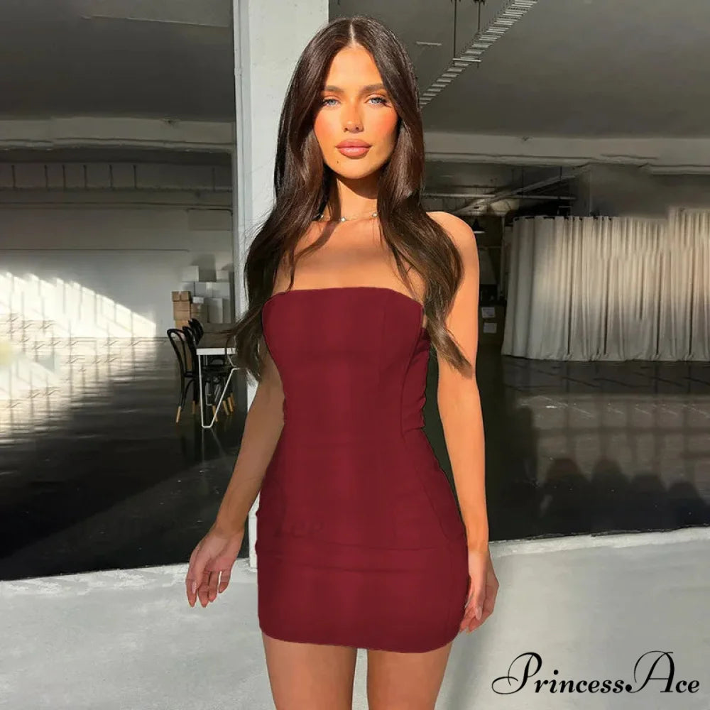 Slender Bodycon Bandeau Holiday Dress Red / S vacationdress-250223