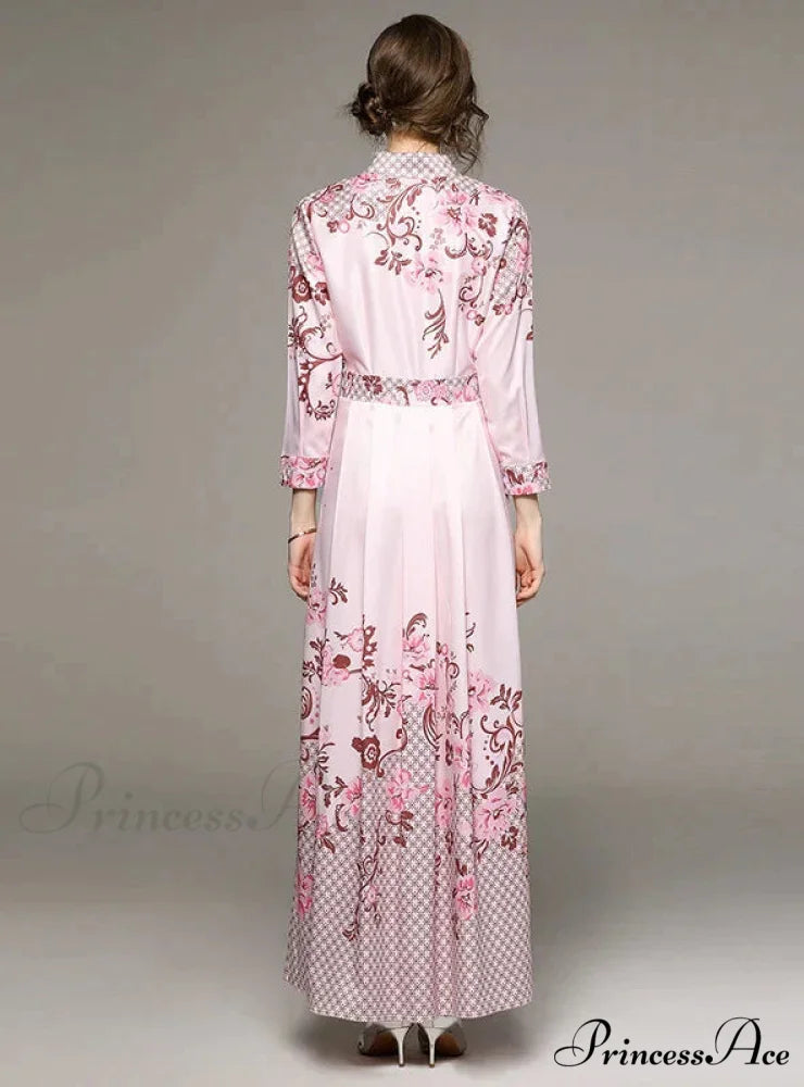 Slim Arm Patterned Long Dress