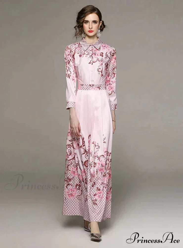 Slim Arm Patterned Long Dress