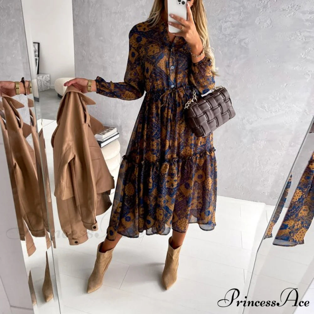 Slim Autumn Gown Party Elegant - Side - Neck Slit Flowered Women’s Design Arm Fit V Long Elastic Spring Waist Vestidos
