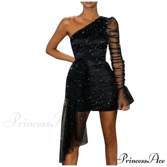 Slim Black Fashion Party New Long Sleeve Tight Club Mini Dress Black / S