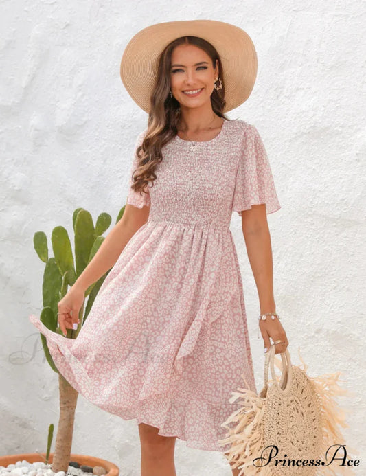 Slim Chiffon Print Dress with Pleats