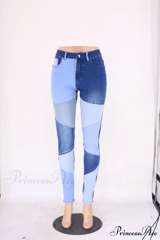 Slim Denim Pencil Pants High Stretch Trousers Blue / S