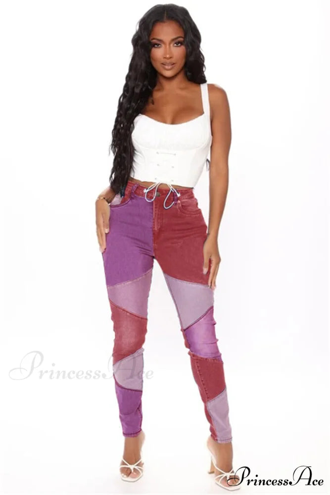 Slim Denim Pencil Pants High Stretch Trousers Fuchsia / S